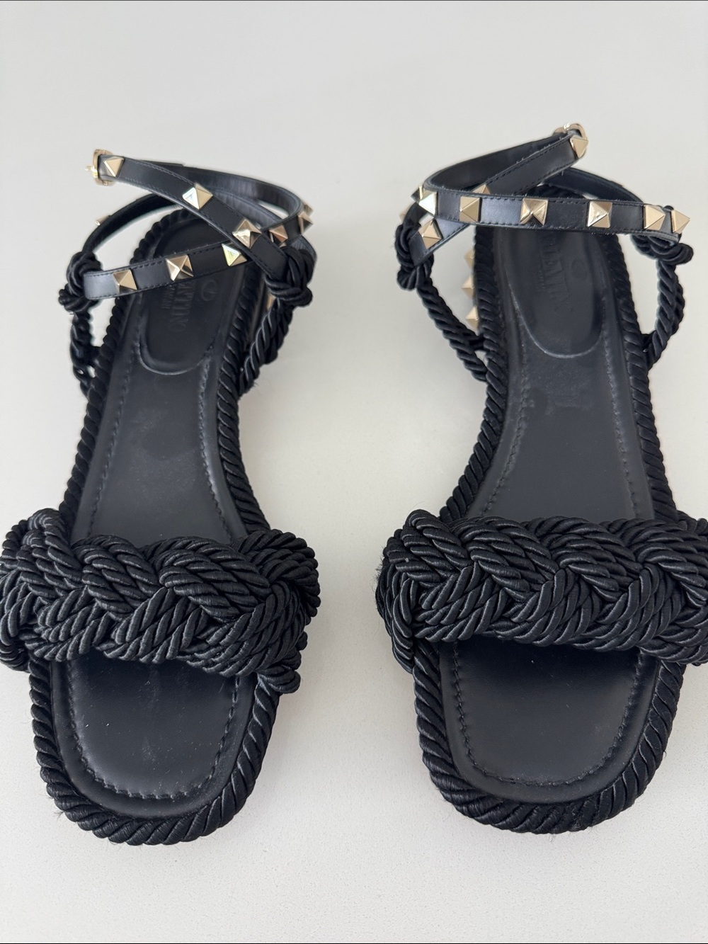 Valentino GARAVANI Studded Rope-Knot Black Women's Sandals - Picture 7 of 10